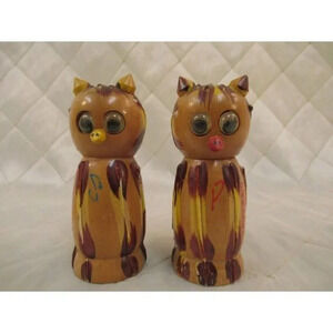 Vintage Wooden  Owl Salt and Pepper Shakers MCM